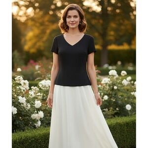 Positive Attitude Black & White V Neck Short Sleeve Dress Size 8 Classic Y2K NWT